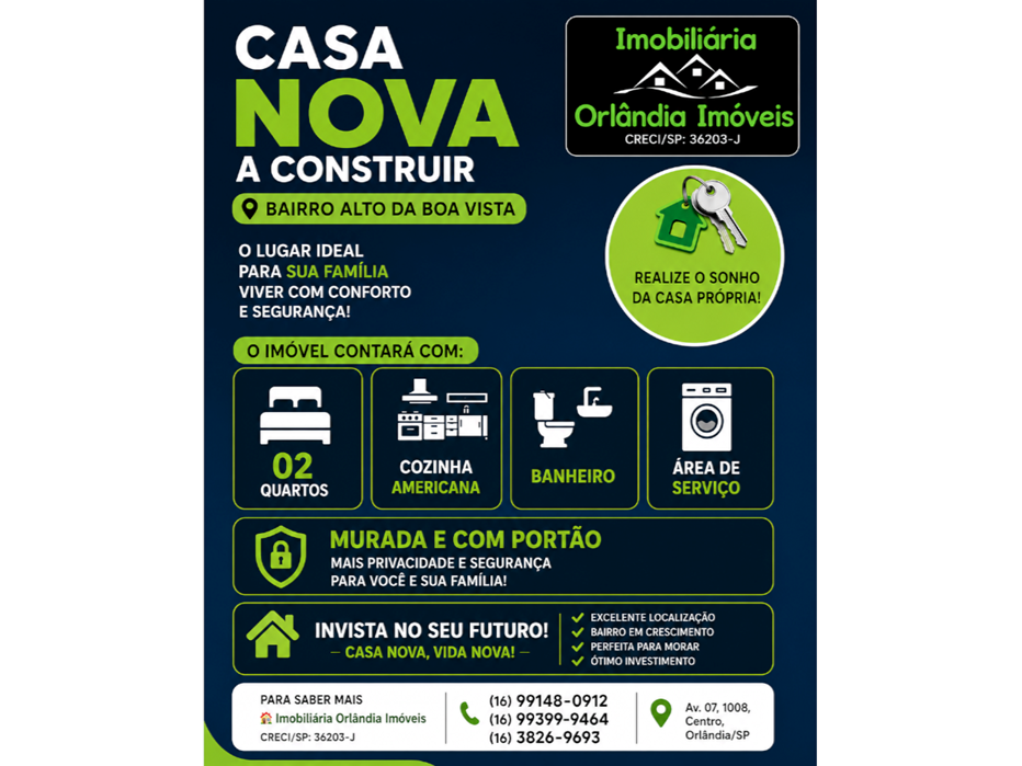 Venda Casa Nova A Construir No Alto Da Boa Vista Orlândia-SP
